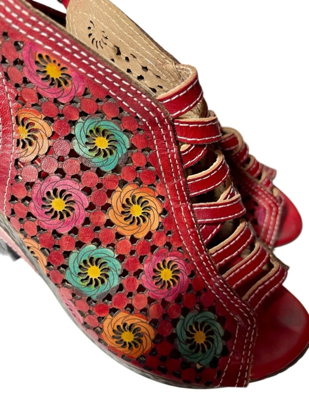 LArtiste Spring Step Pricilla Floral Cut-Out Leather Heeled Sandals 7.5 - Picture 9 of 10
